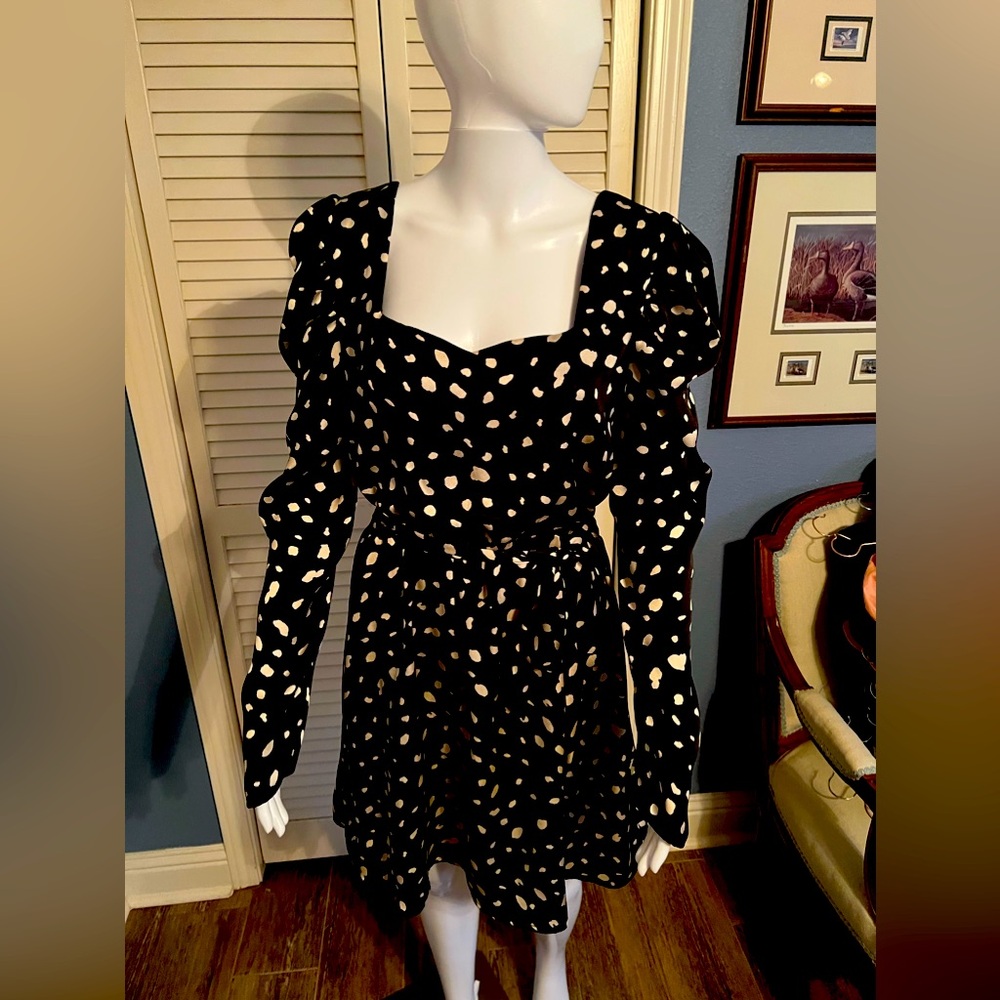 SugarLips Black With White Spotted Long sleeved Dress Medium